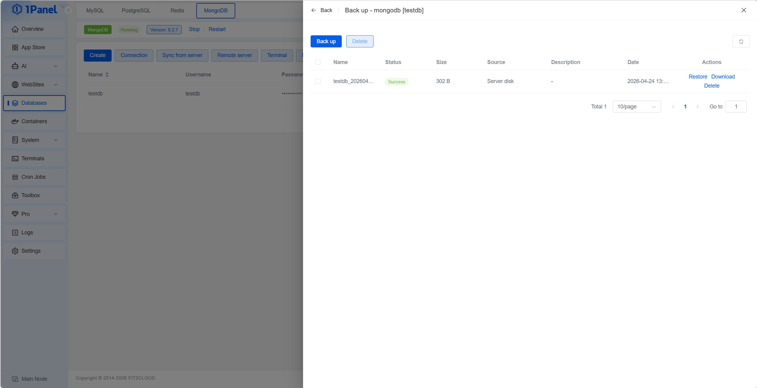 1Panel - MongoDB Backup Management