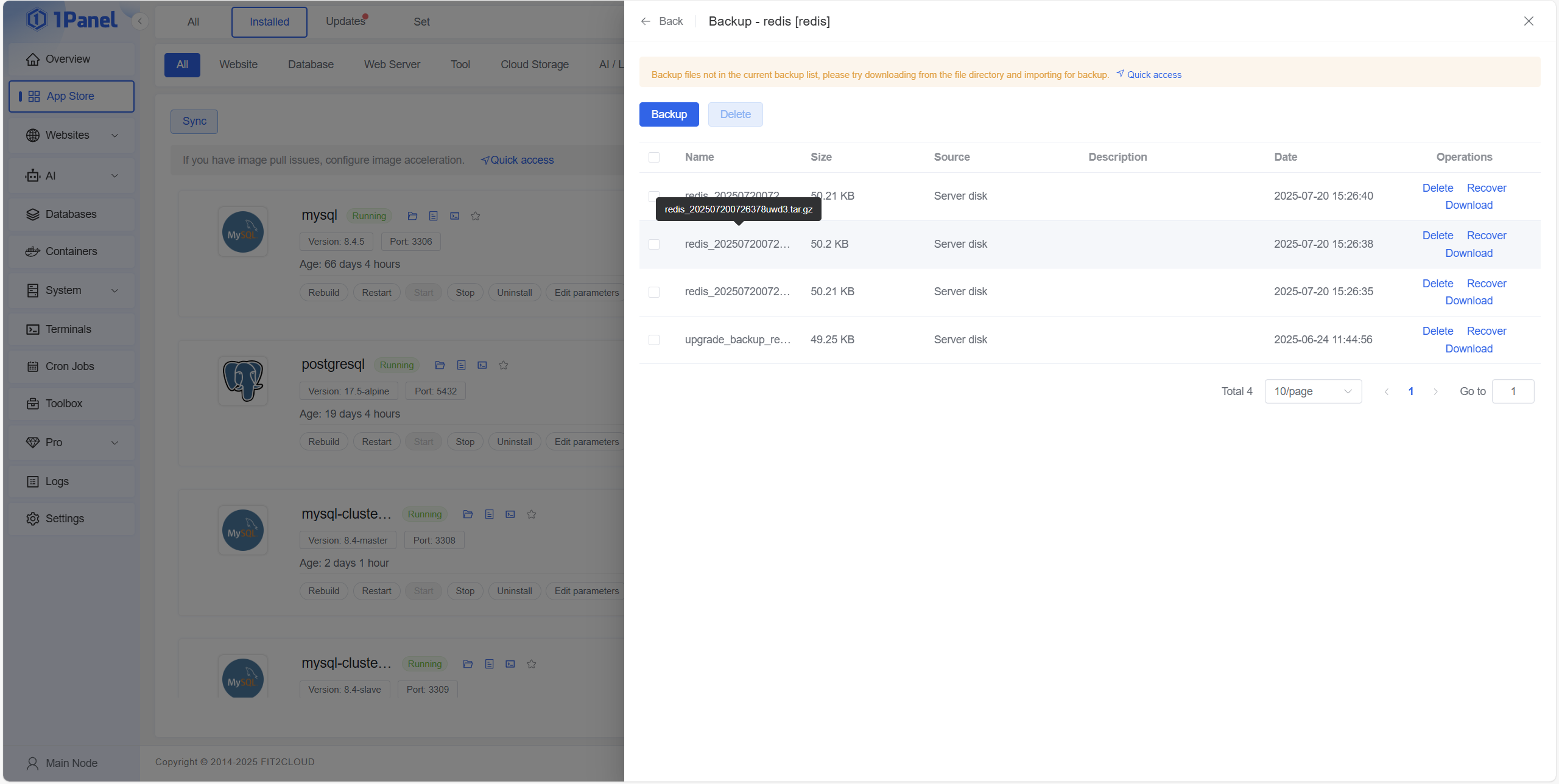 1Panel application lifecycle management interface